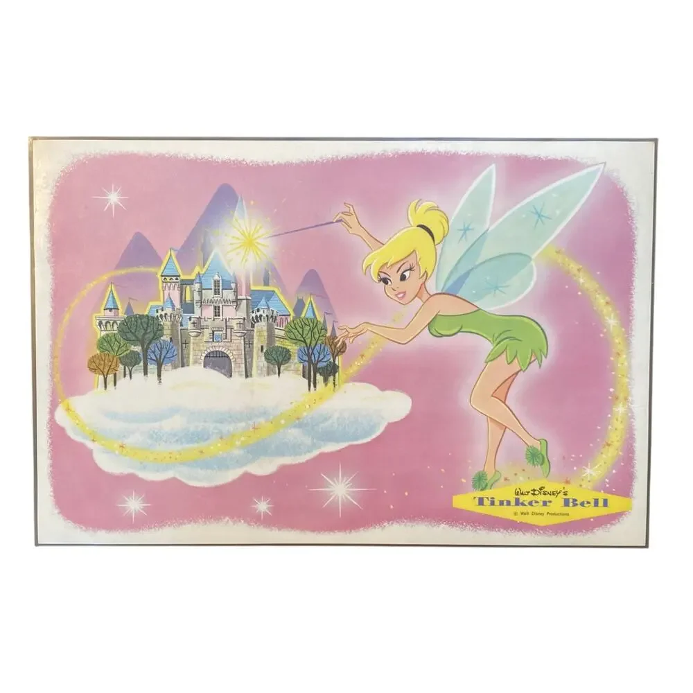 Vintage 1960s Walt Disney Laminated Placemats Tinker Bell Sword Stone Set 6
